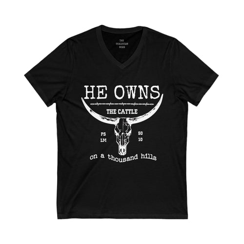 White Print The Cattle V Neck Shirt