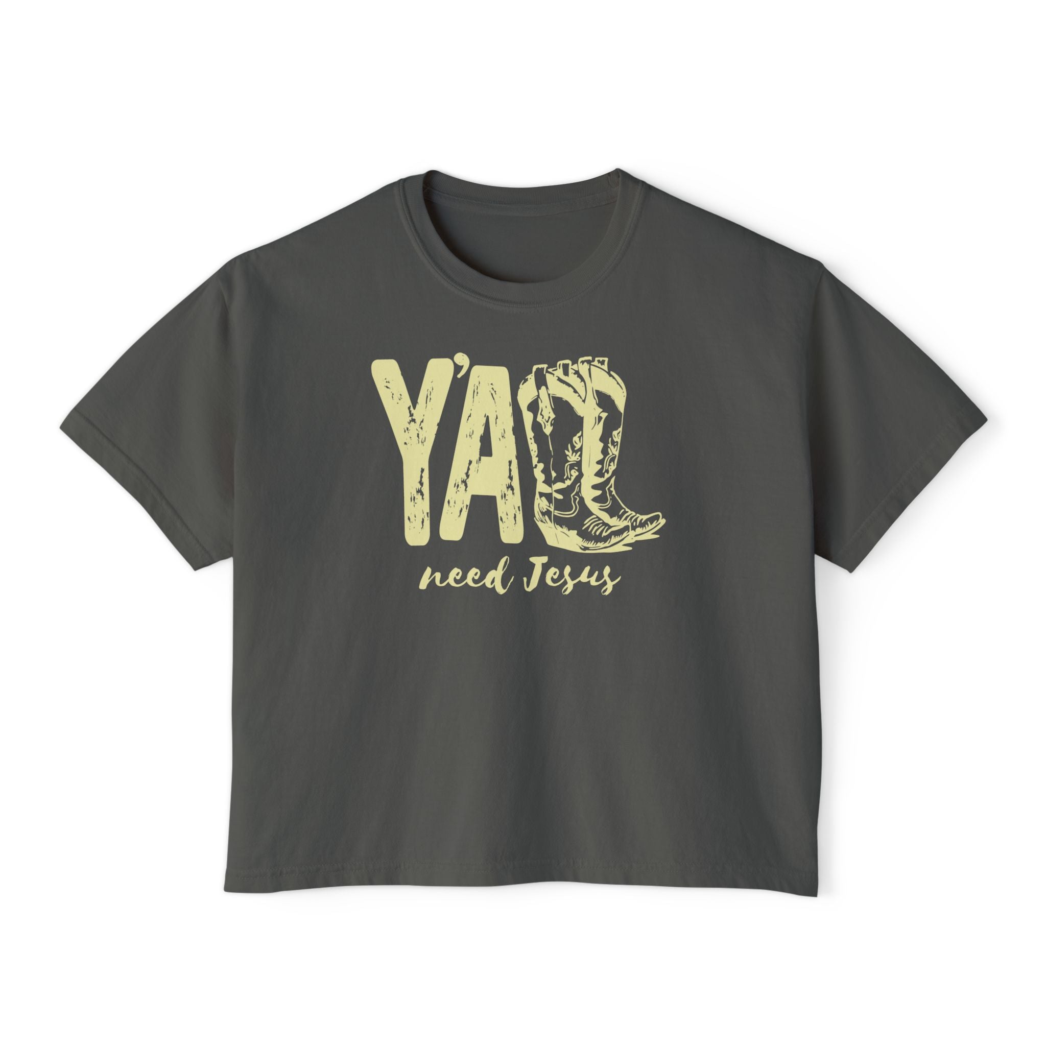 Yellow Font Ya'll Need Jesus Boxy Tee
