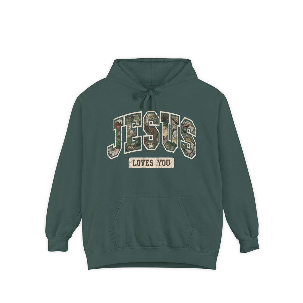 Camo Font Jesus Loves You Hoodie