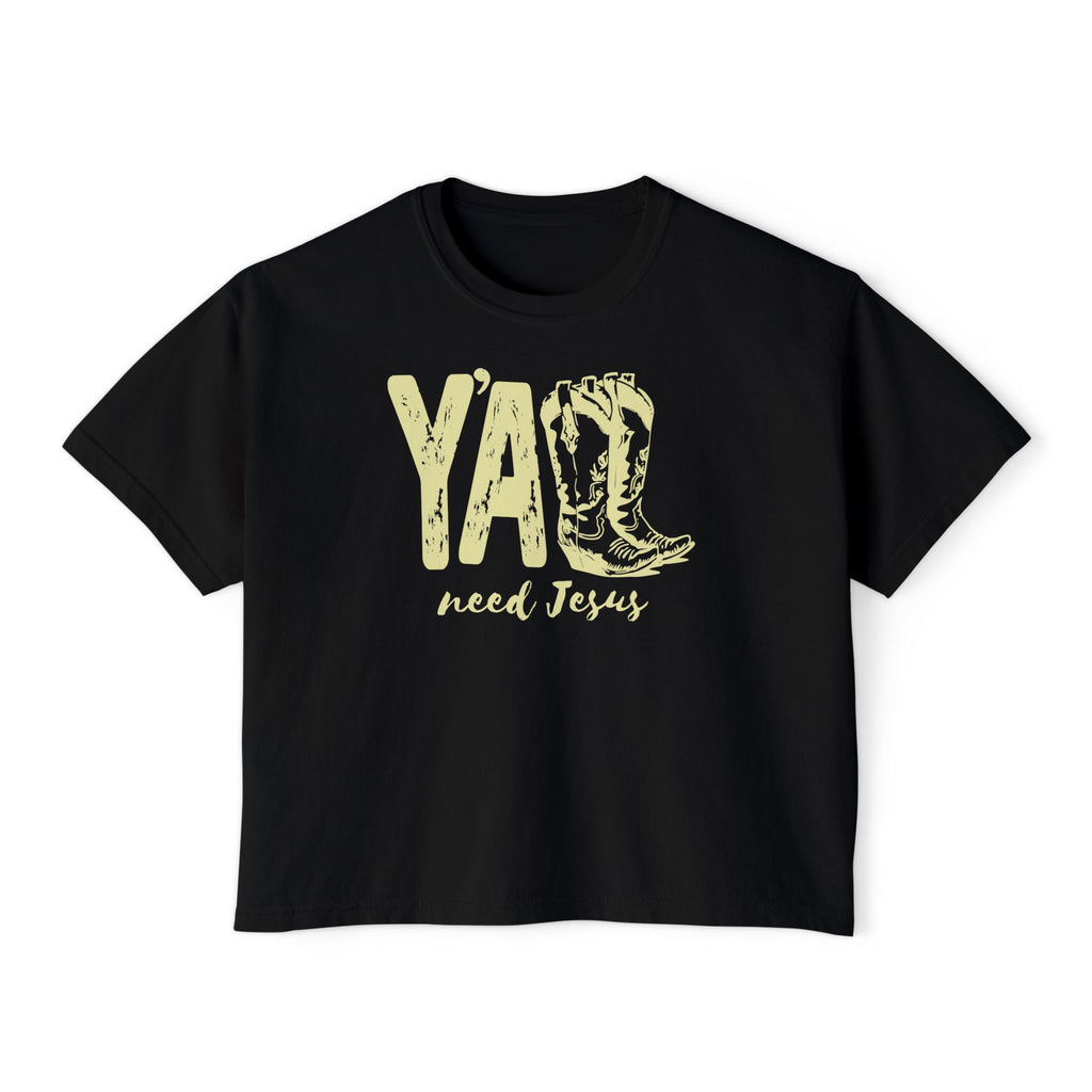 Yellow Font Ya'll Need Jesus Boxy Tee