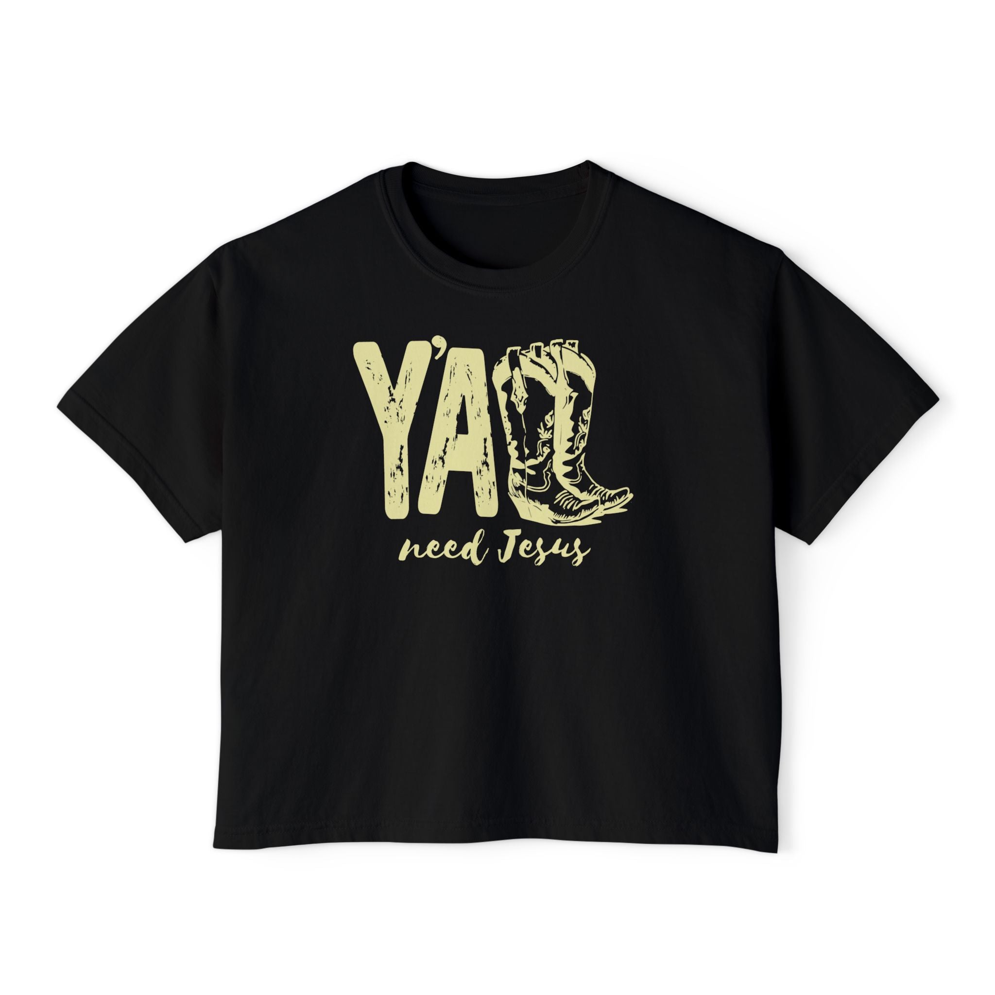 Yellow Font Ya'll Need Jesus Boxy Tee