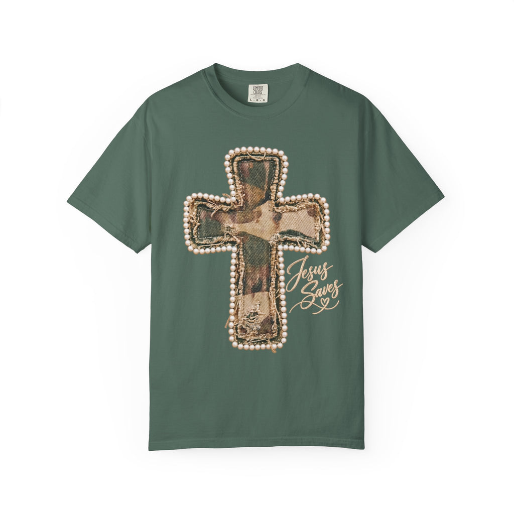 Jesus Saves Faux Pearl Camo patch Shirt