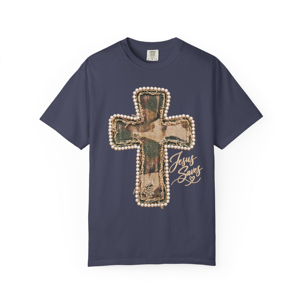 Jesus Saves Faux Pearl Camo patch Shirt
