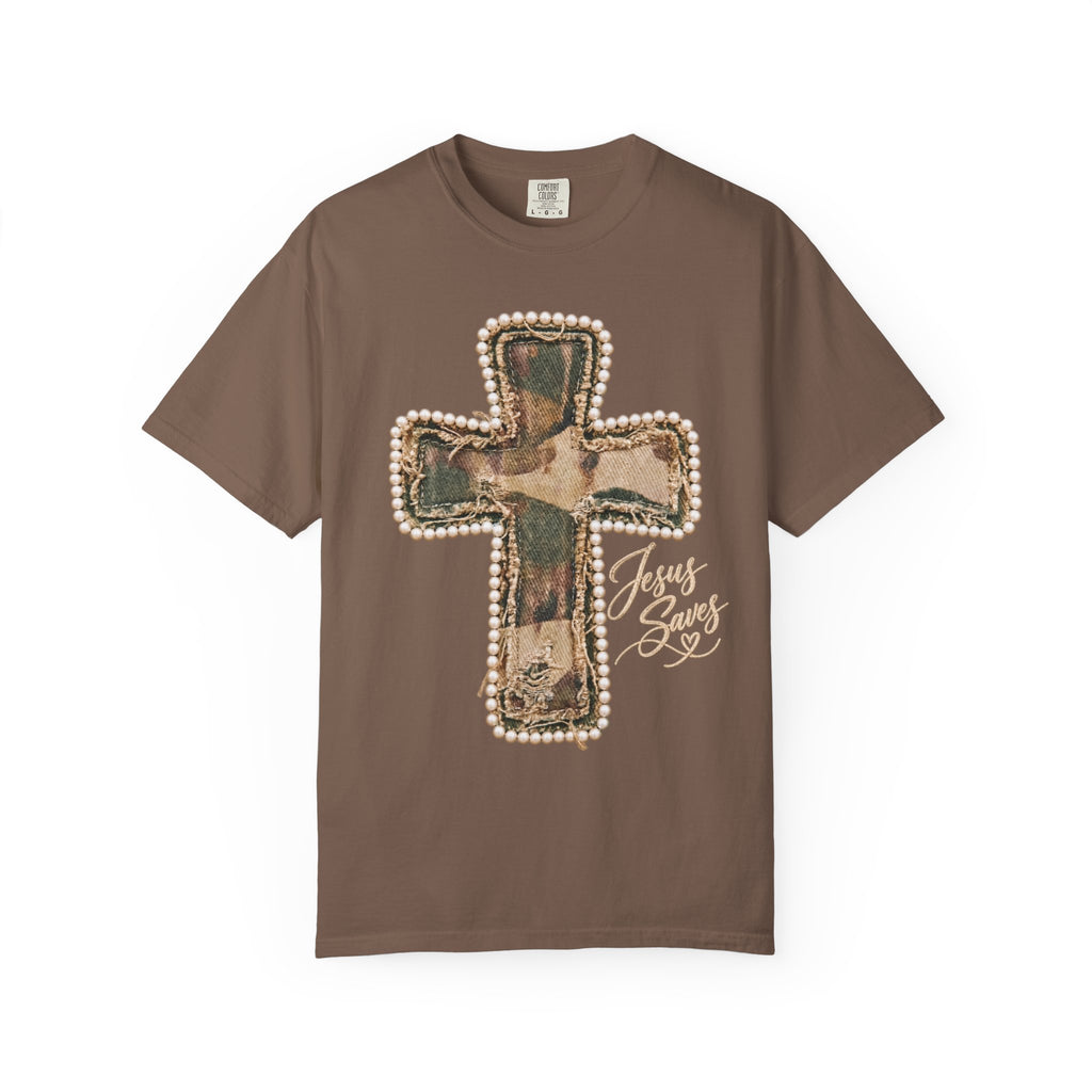 Jesus Saves Faux Pearl Camo patch Shirt