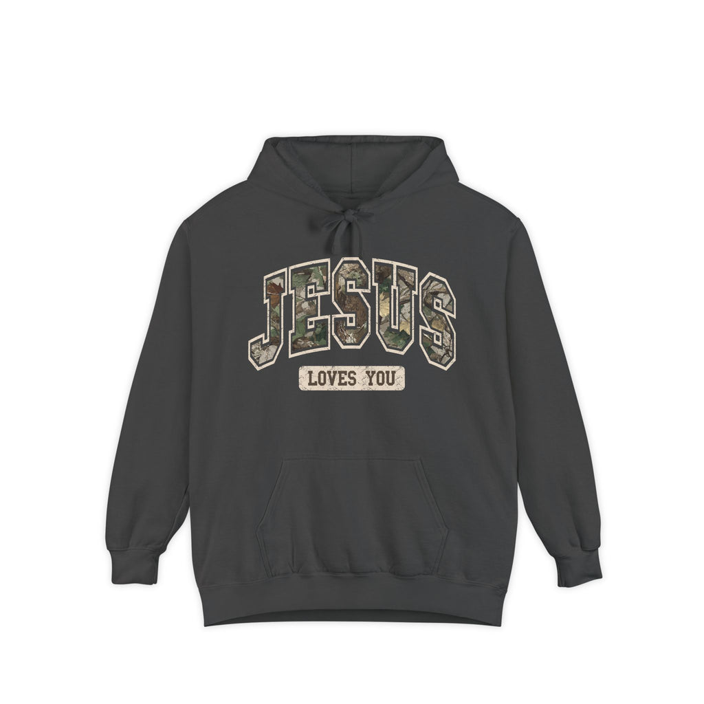 Camo Font Jesus Loves You Hoodie