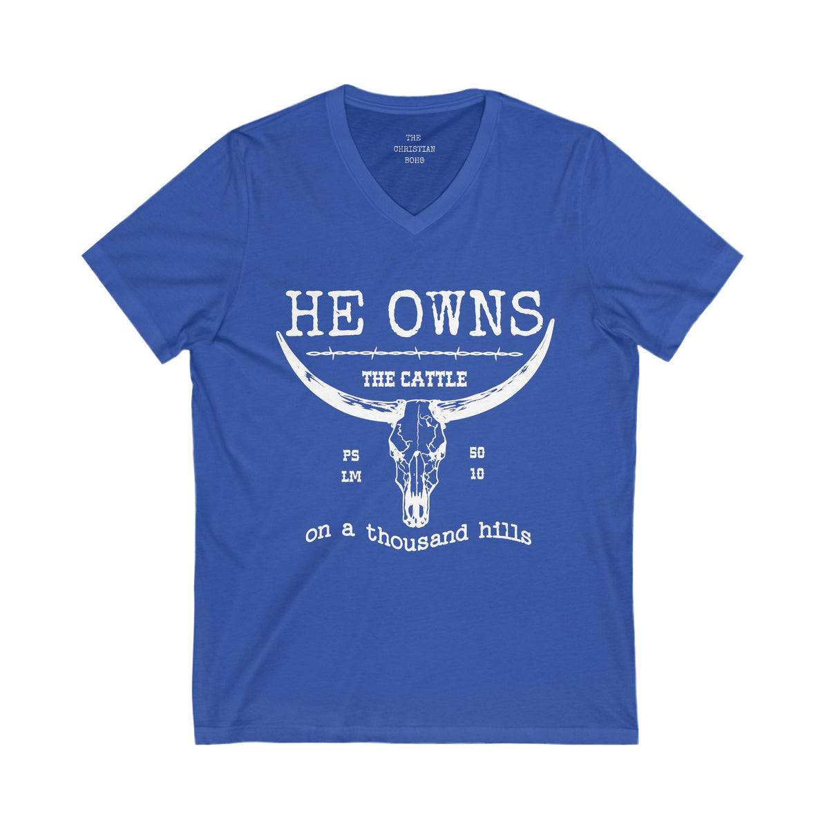 White Print The Cattle V Neck Shirt