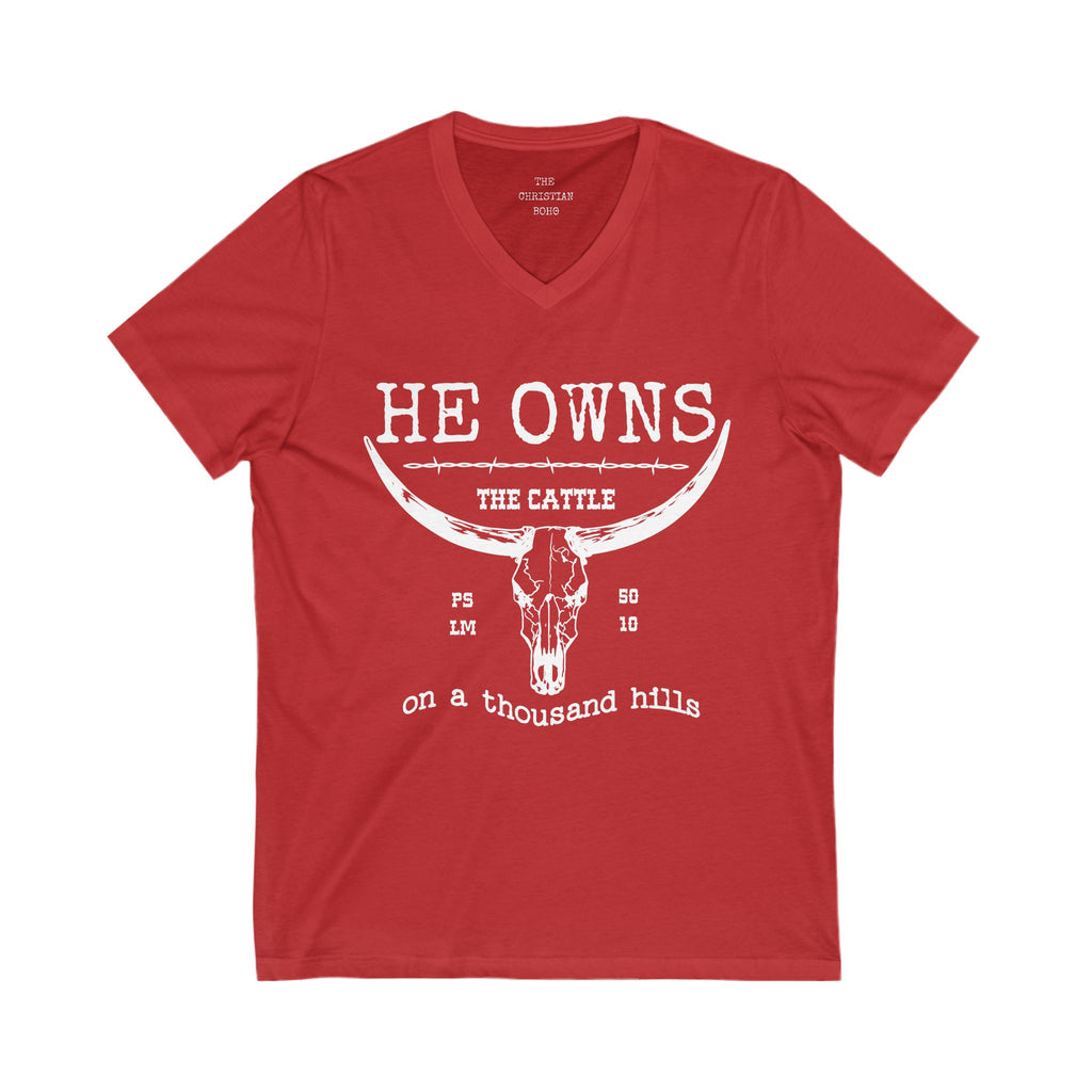 White Print The Cattle V Neck Shirt
