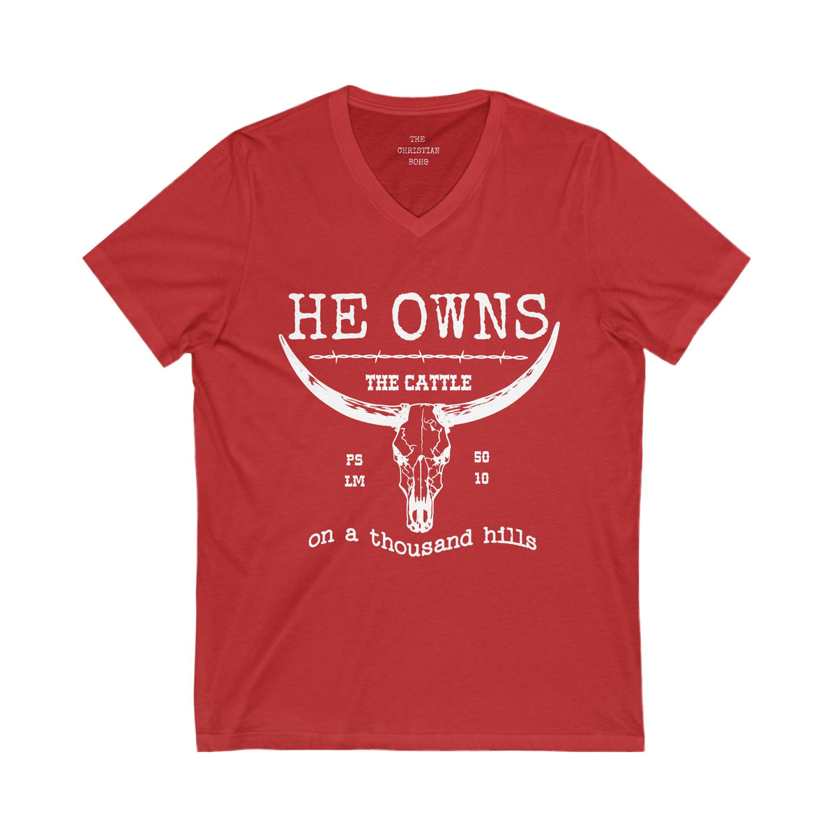 White Print The Cattle V Neck Shirt