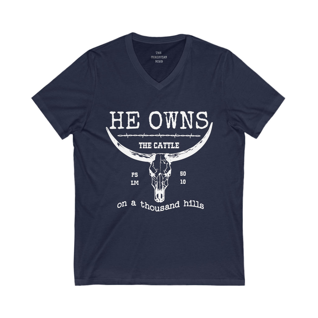 White Print The Cattle V Neck Shirt