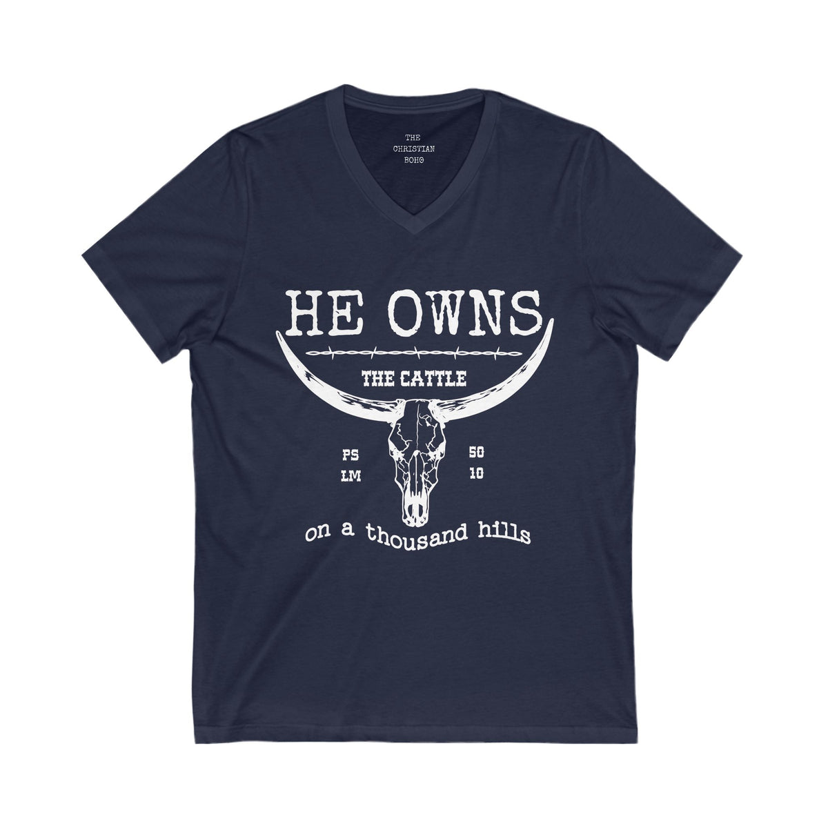 White Print The Cattle V Neck Shirt