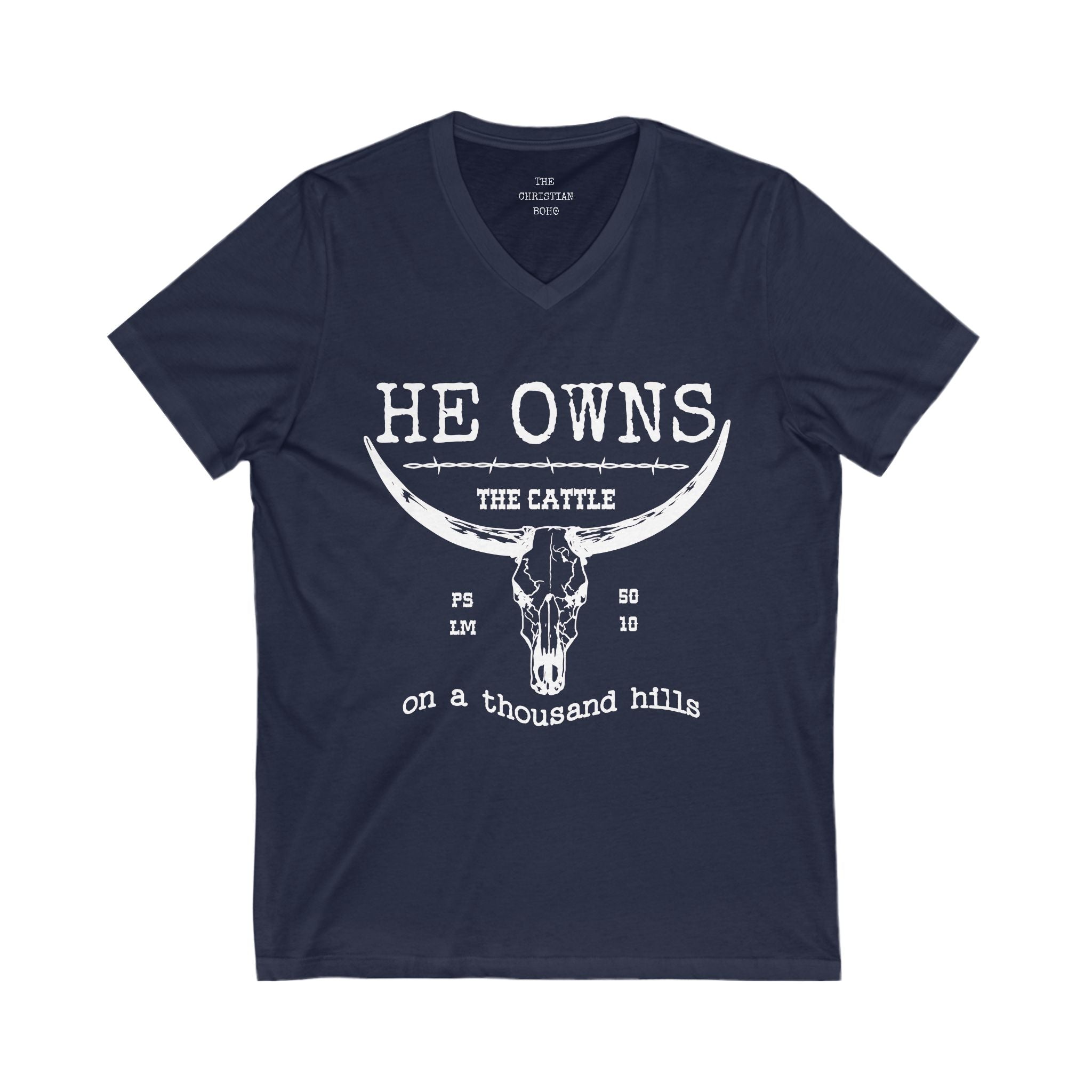 White Print The Cattle V Neck Shirt