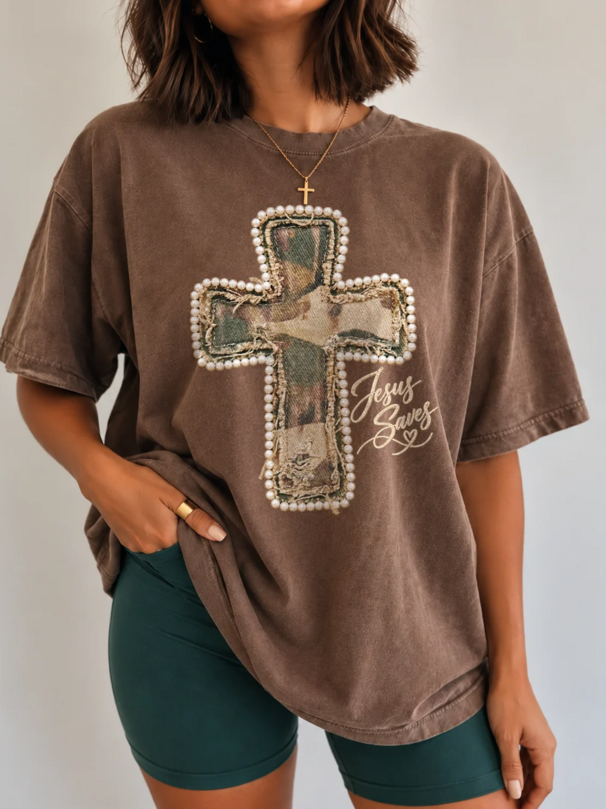 Jesus Saves Faux Pearl Camo patch Shirt