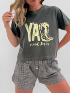 Yellow Font Ya'll Need Jesus Boxy Tee