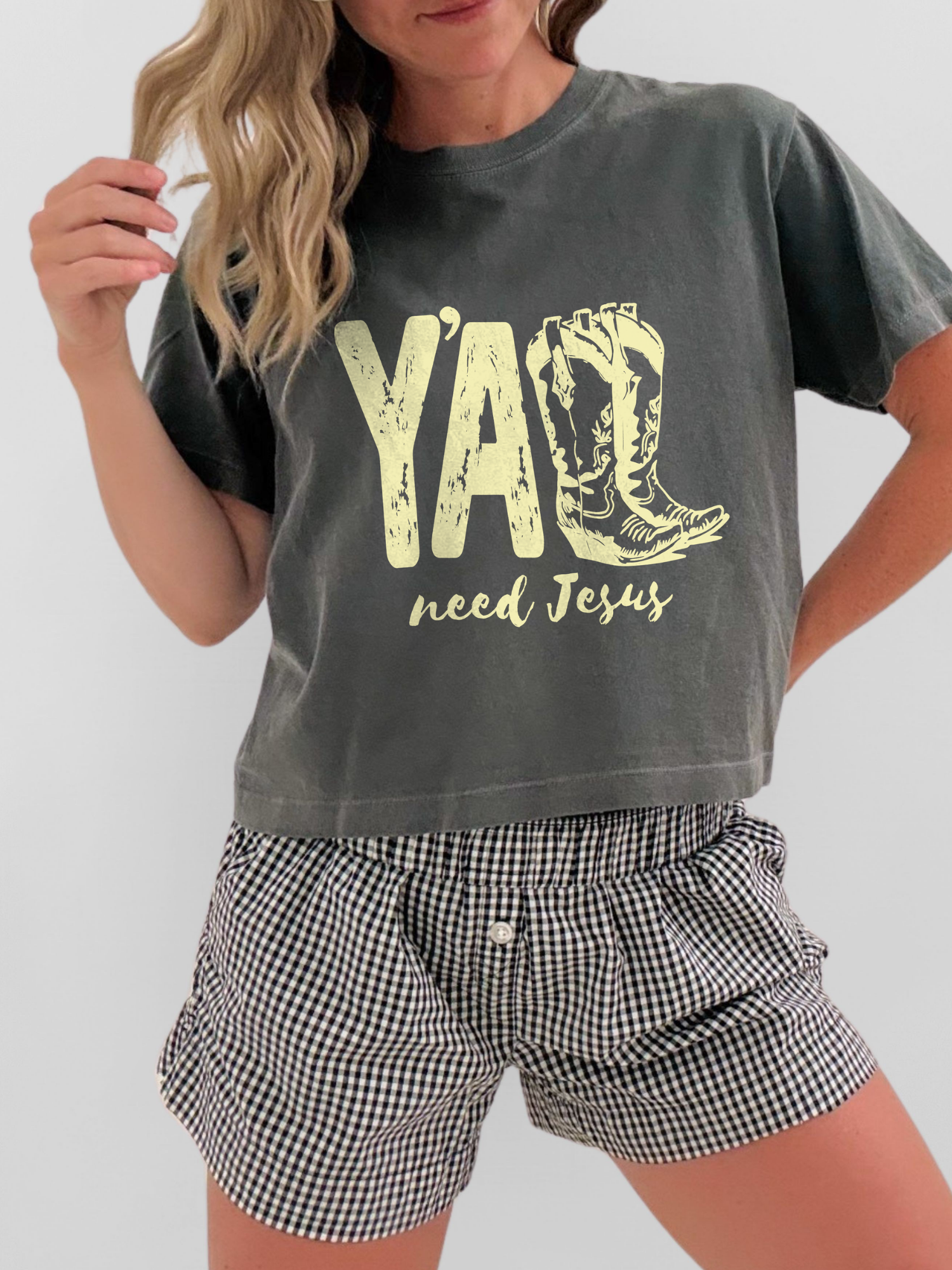 Yellow Font Ya'll Need Jesus Boxy Tee