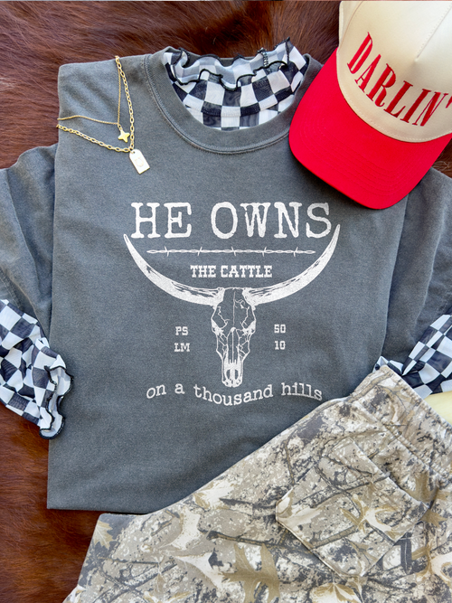 White Print He Owns Cattle Shirt