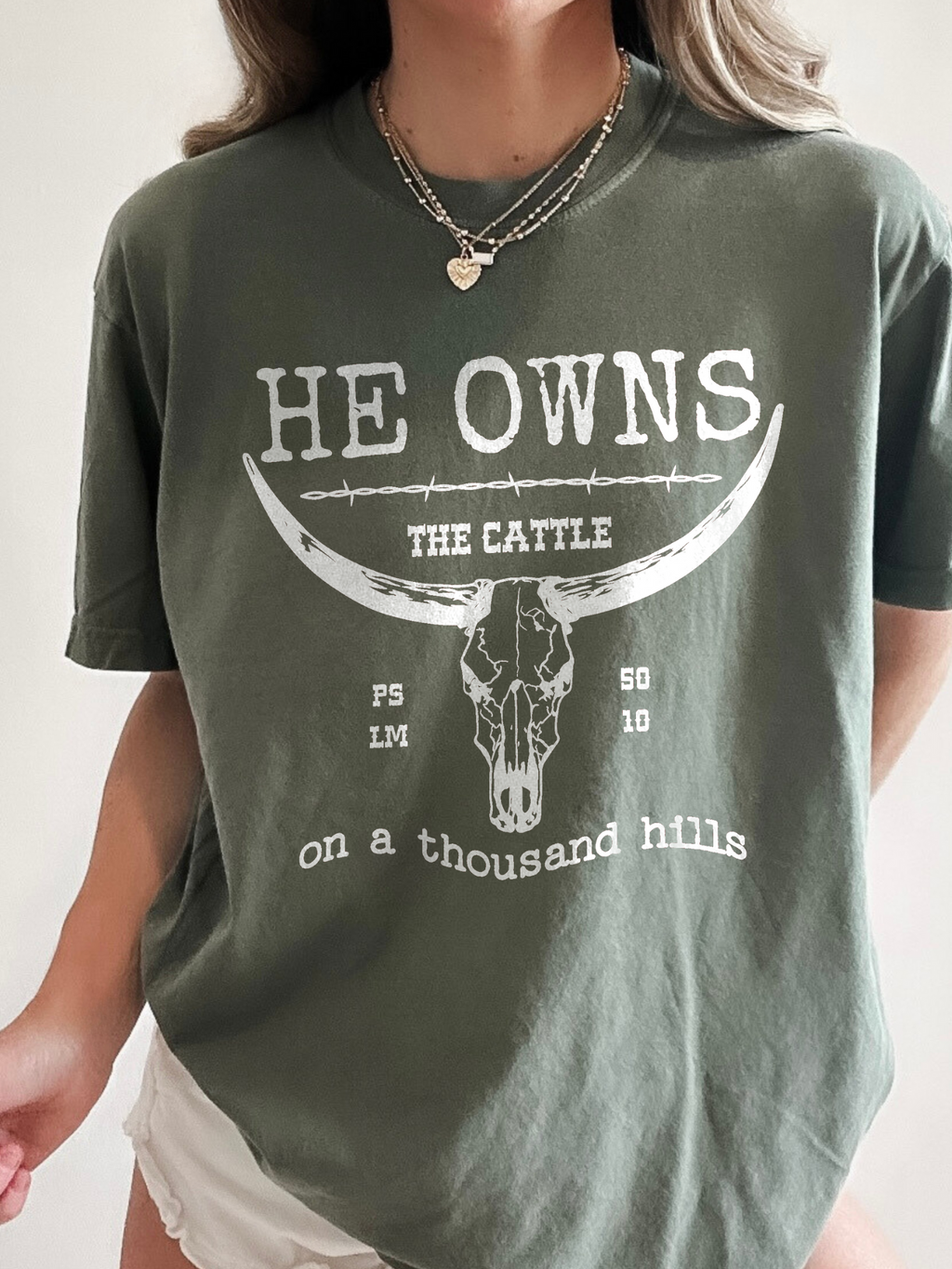 White Print He Owns Cattle Shirt