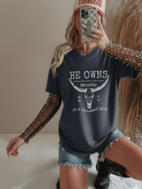 White Print The Cattle V Neck Shirt