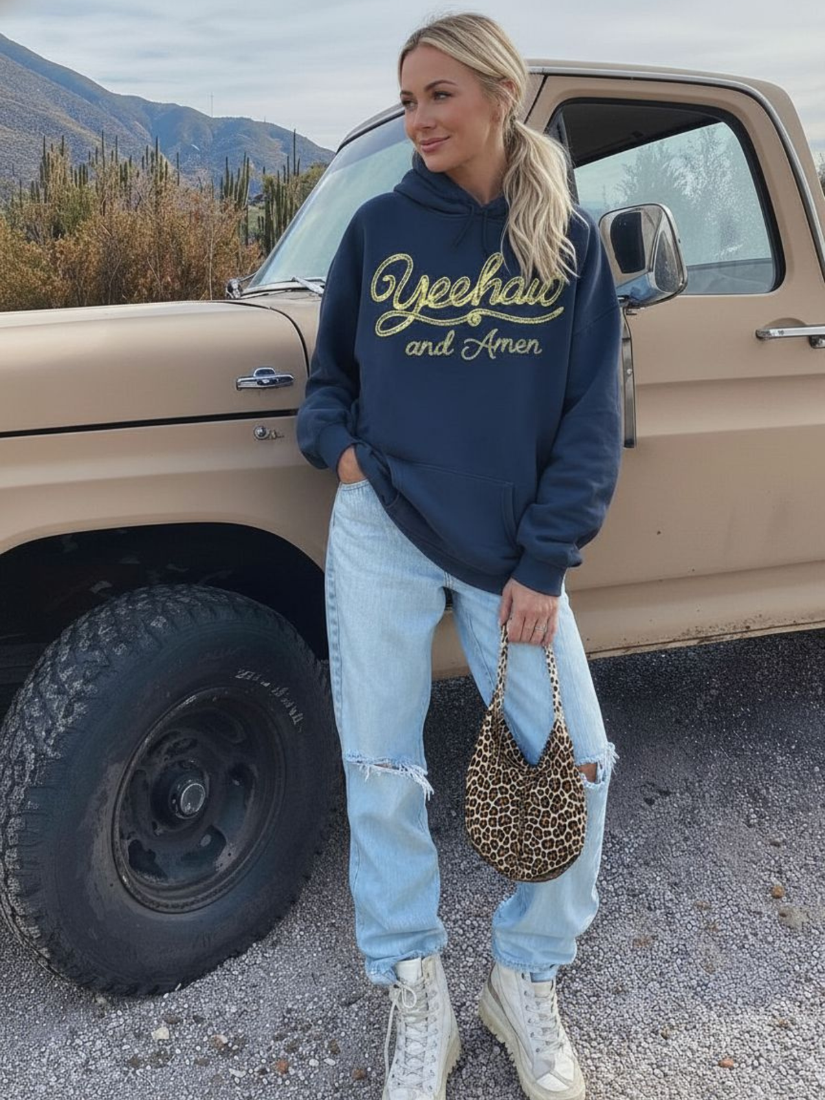 Yellow Rope Font Yeehaw Amen Hoodie