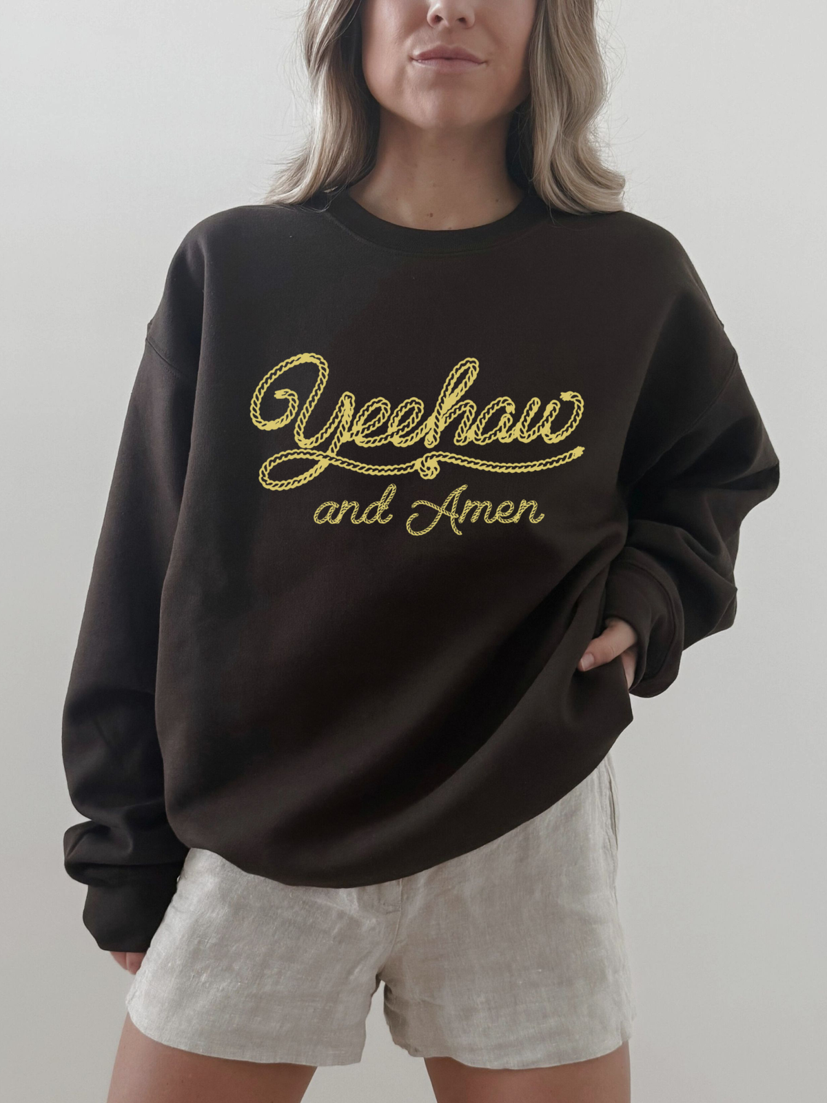Yellow Font Yeehaw Amen Sweatshirt