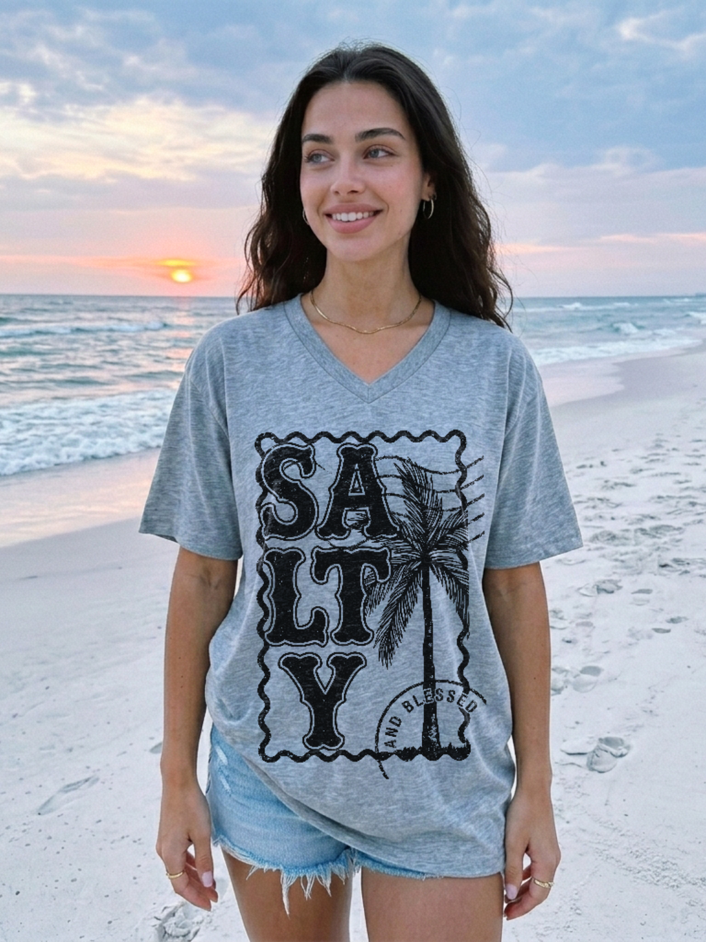 Tropical Salty and Blessed V Neck