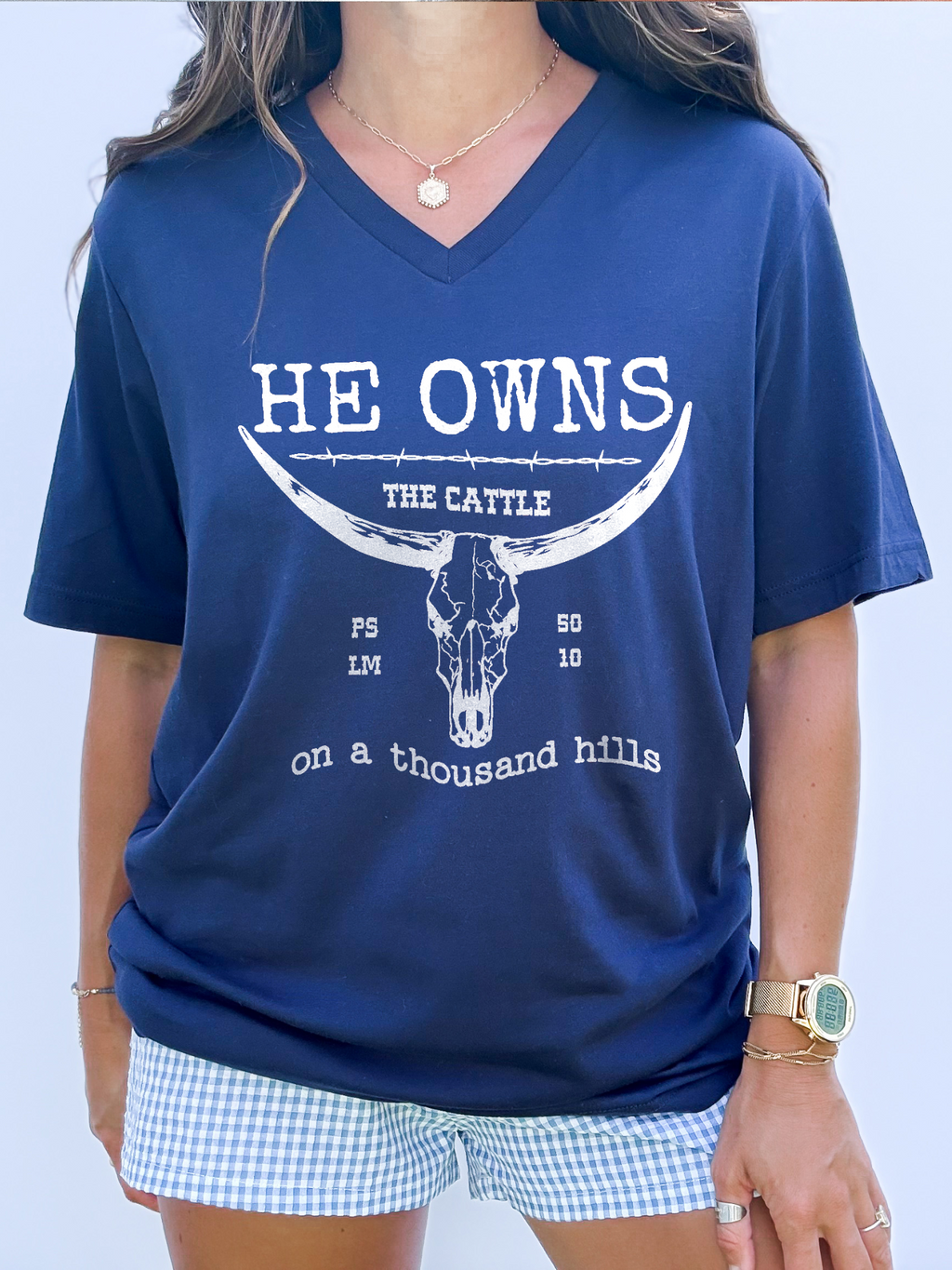 White Print The Cattle V Neck Shirt