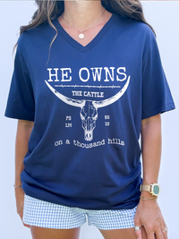White Print The Cattle V Neck Shirt