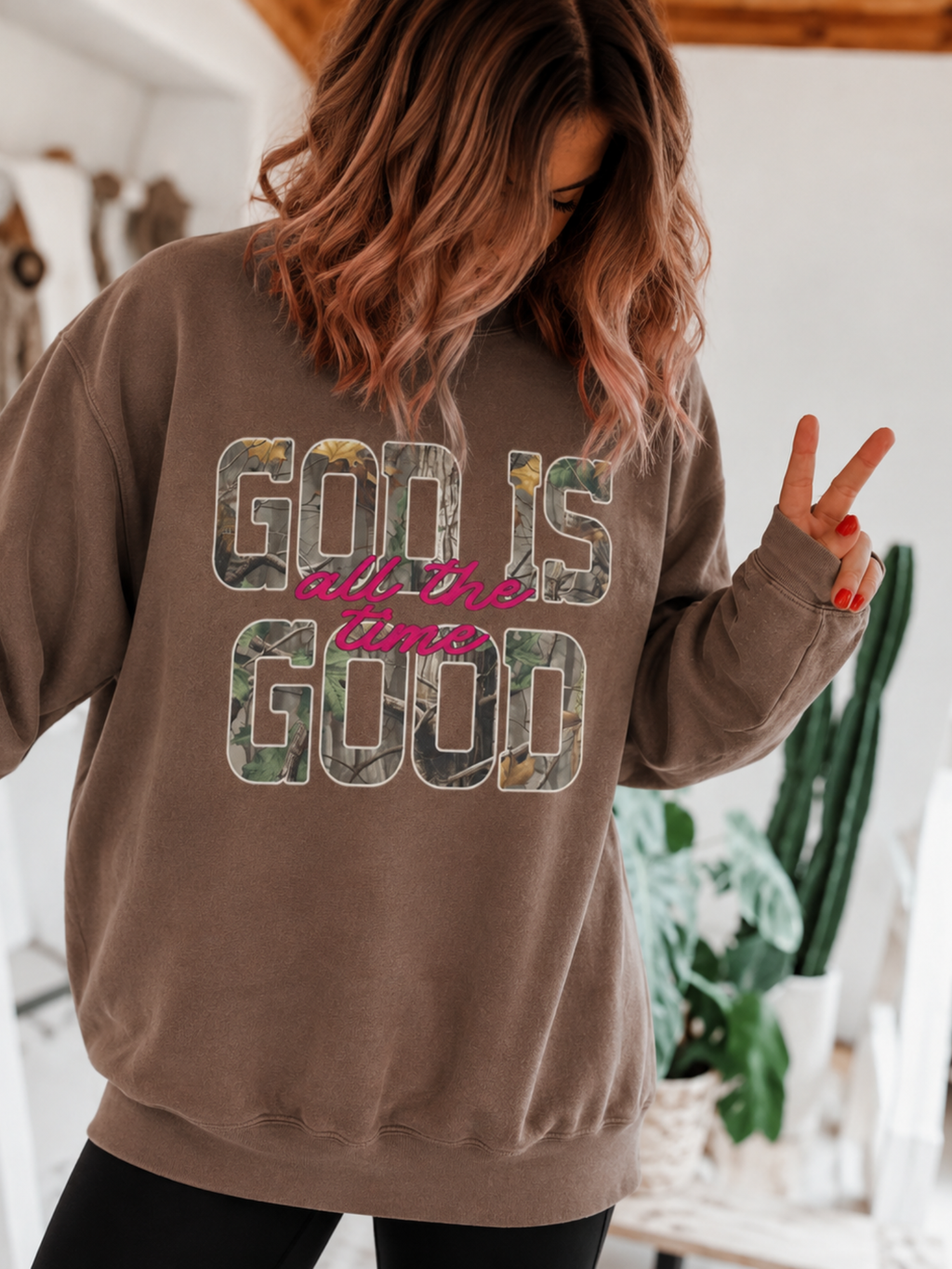 Camo Font God is Good Sweatshirt