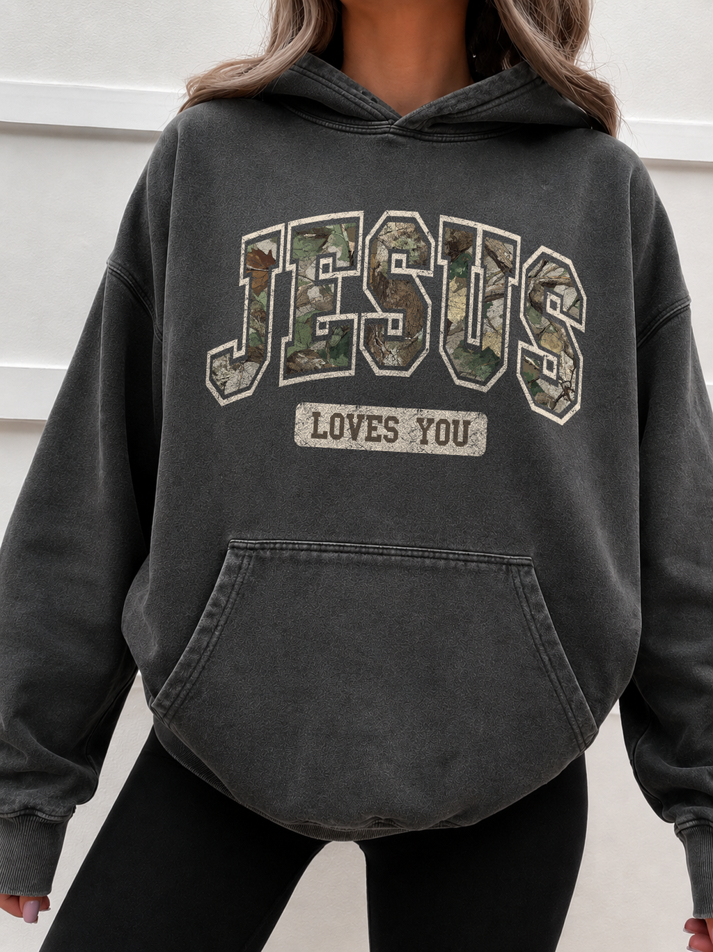 Camo Font Jesus Loves You Hoodie