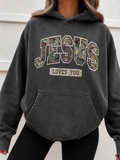 Camo Font Jesus Loves You Hoodie